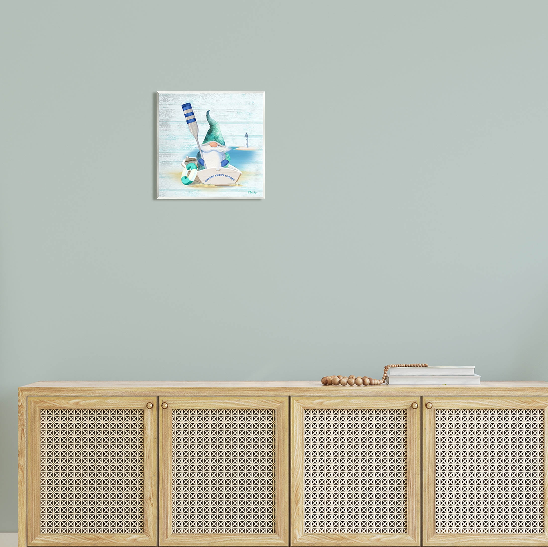 Stupell Industries Coastal Gnome Blue Row Boat Graphic Art Unframed Art Print Wall Art, Design by Paul Brent