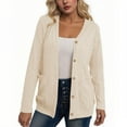 thumbnail image 2 of Blmnix Outerwear Ladies Sweaters Cable Knit Beige Boat Neck Cardigan Club Outfits Long Sleeve Plain Tops, 2 of 7