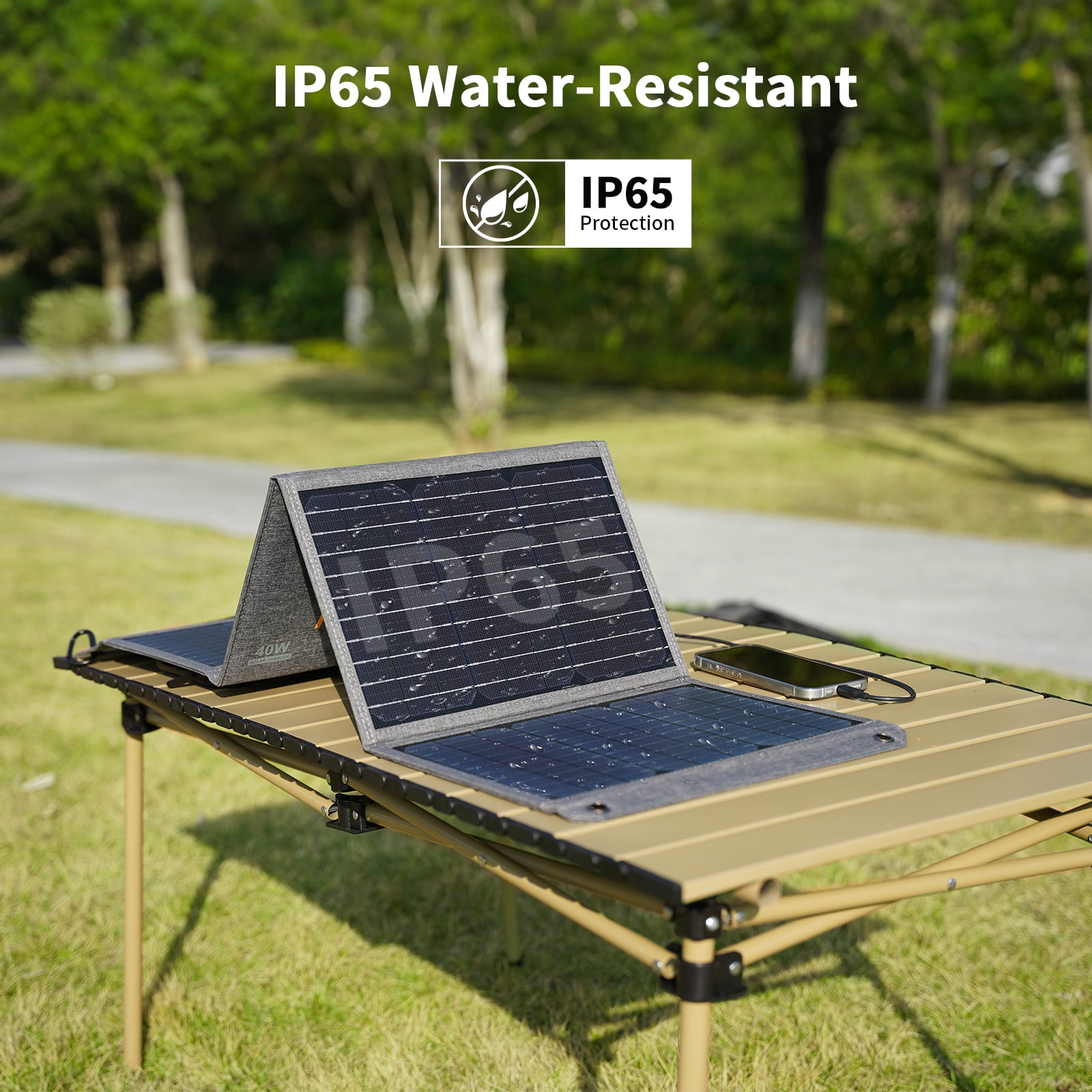 MHPOWOS 40W Solar Panel Portable Foldable with QC3.0 USB Type-C for Camping Hiking Backpacking