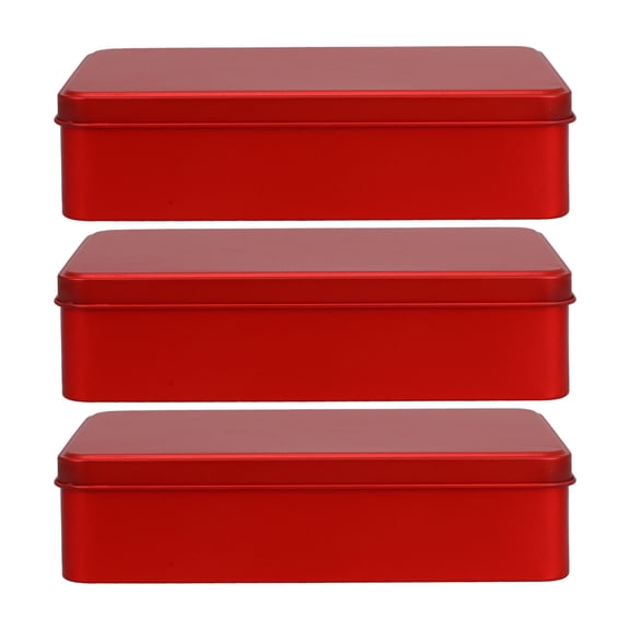 LOLIPPYY Set of 3 Red Metal Storage Boxes with Lids for Cookies, Candy, and Snack Organization