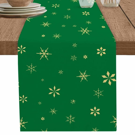 nqOlkjepod Christmas Green Table Runner 108 Inches Long Farmhouse Dress Scarves, Winter Snowflakes Xmas Retro Dining Tablerunner for Coffee Table/Kitchen Island/Party Décor, 13" x 108"