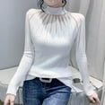 thumbnail image 2 of Chandail Col Roulé pour Femmes en Dentelle Tricotée Col Haut Slim Mode pour Printemps Automne Tenue Décontractée, 2 of 4