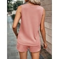 thumbnail image 5 of ClodeEU Women's Summer Waffle Knit Short Sleeve Top and Shorts Set,Solid Color Casual Crewneck Two Piece Outfit Pink,Womens Plus L, 5 of 6