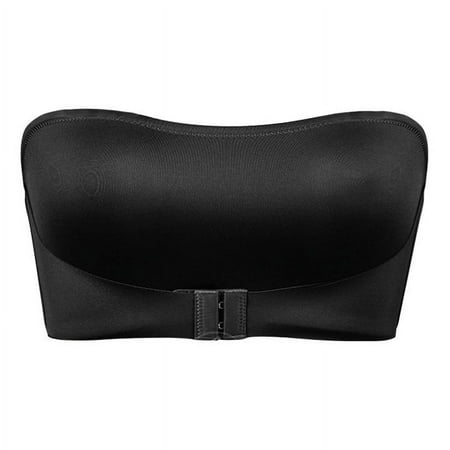 Black Medium Women s Comfortable and Strapless Front Buckle Lift Bra Transparent Shoulder Strap Cordless Front Closure Bra Backless Spongeless with Convertible Woman Spor