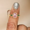 thumbnail image 5 of Pear Green Sapphire and Emerald Cut Pink Sapphire Bridal Band Ring, Bezal Set Three Gemstone Ring, 925 Starling Silver Minimalist Unique Handmade Ring., 5 of 5