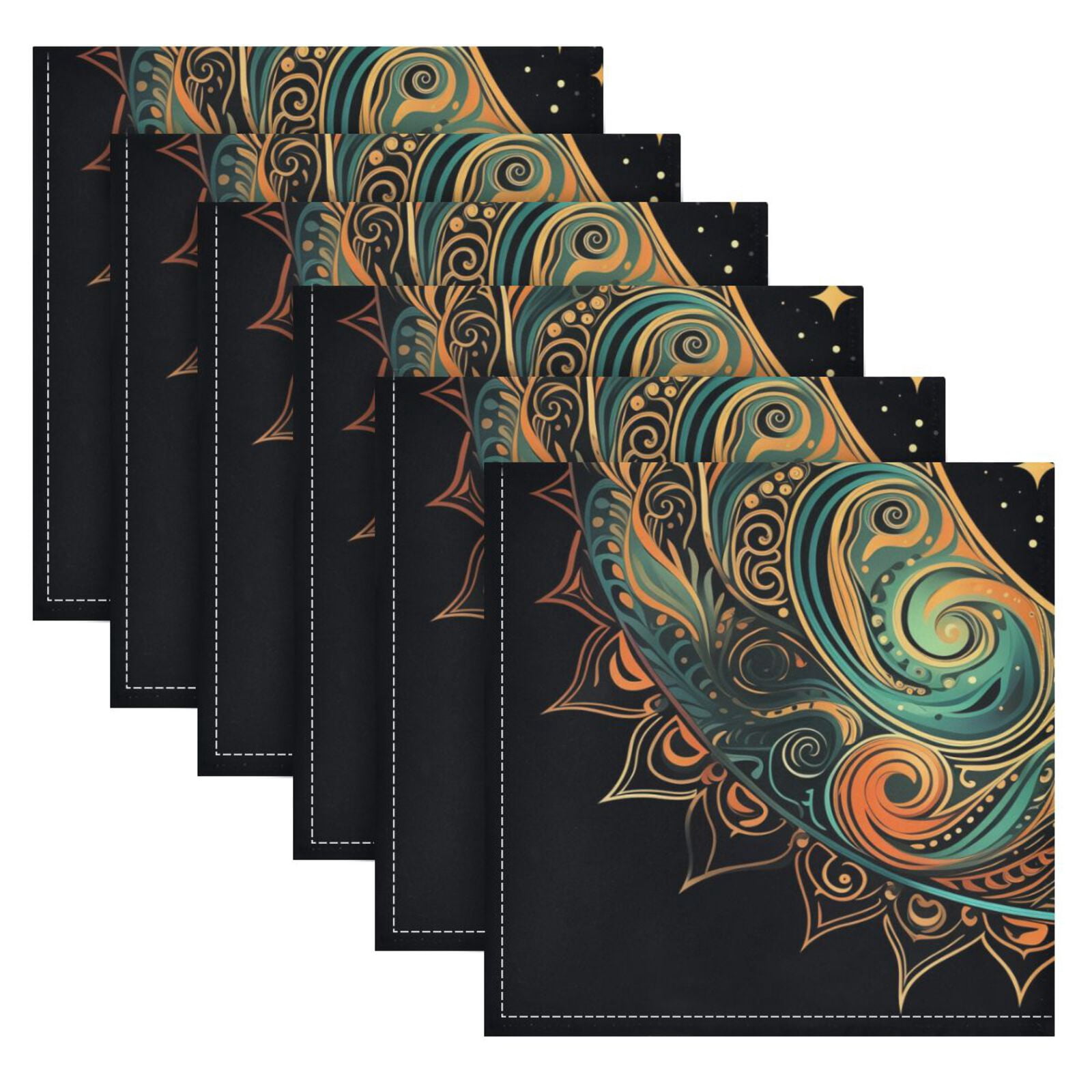 JSTEL Crescent Moon Stars Sun Cloth Napkins Set of 6, 20x20 Inch Washable and Reusable Napkin for Decoupage Dinner Party Everyday Use