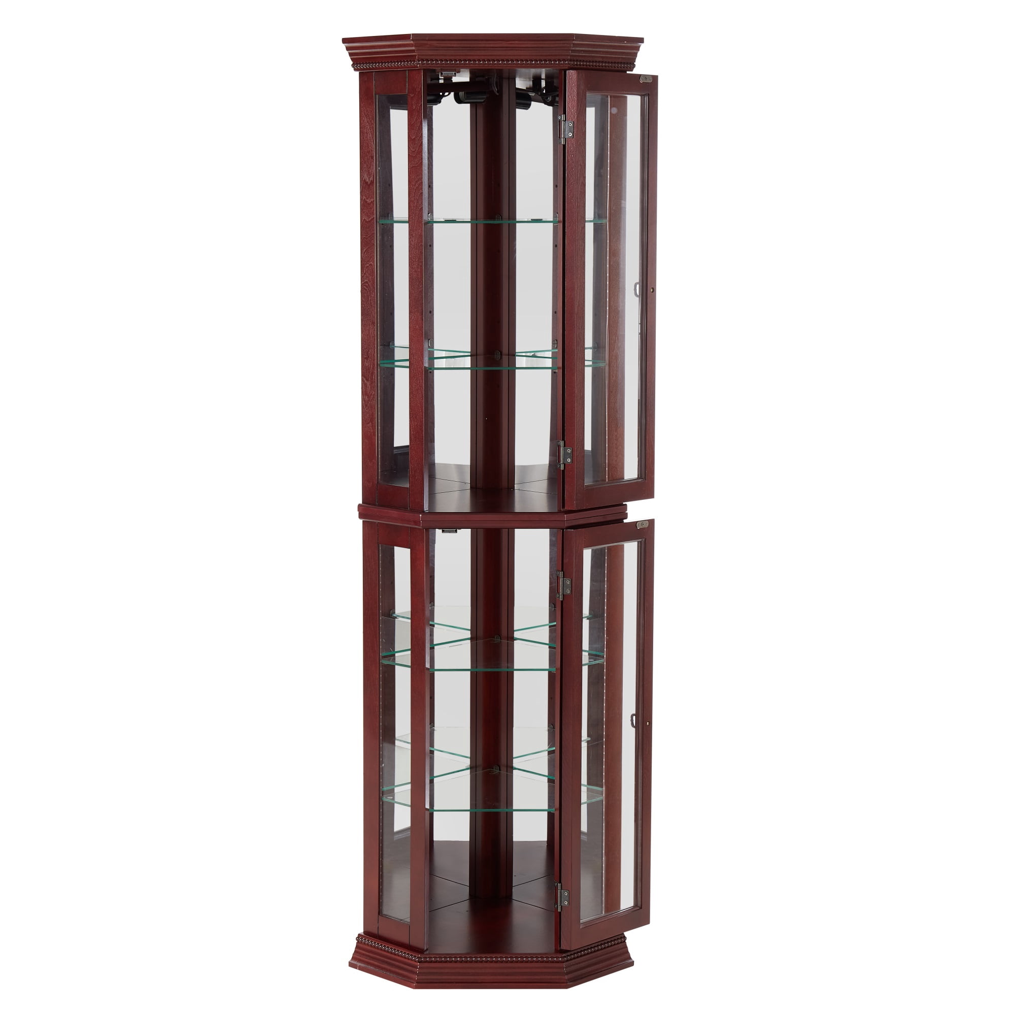 Miniyam Curio Display Cabinet with Lights, Glass Doors, Adjustable Shelves, Cherry
