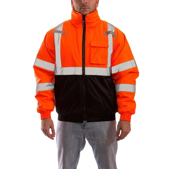 Tingley Rubber J26119 Bomber II High Visibility Insulated Jacket with Attached Hood, XX-Large, Fluorescent Orange-red/Black CA2