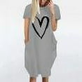 thumbnail image 1 of Robes Robe d'Été Décontractée Ample Imprimé Amour Manches Courtes Col en V Gris Xxxxl, 1 of 5