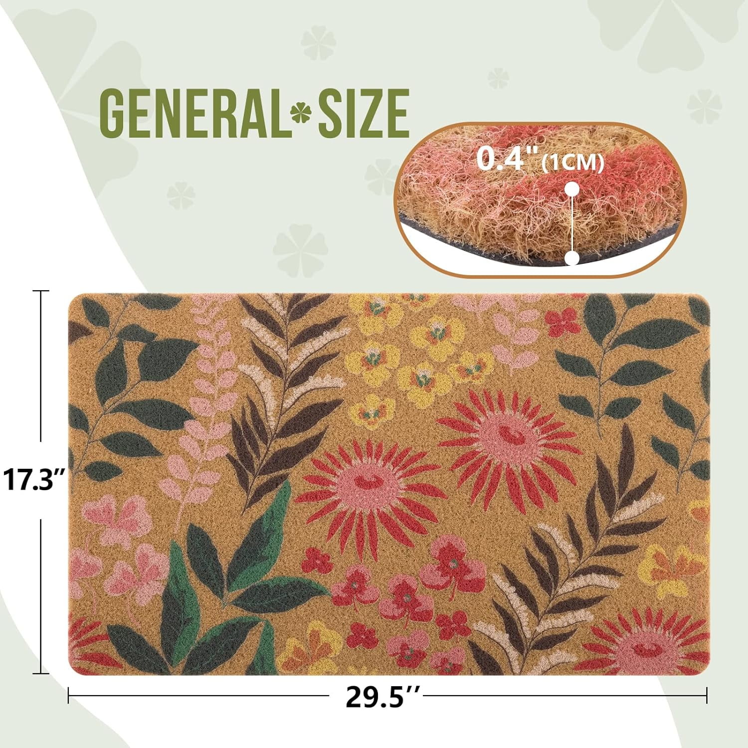 Artificial Coir Doormat with Non-Slip Backing for Indoor and Outdoor 17 x 30 inch Front Door Welcome Mat Spring Summer Seasonal Doormat, Blossom