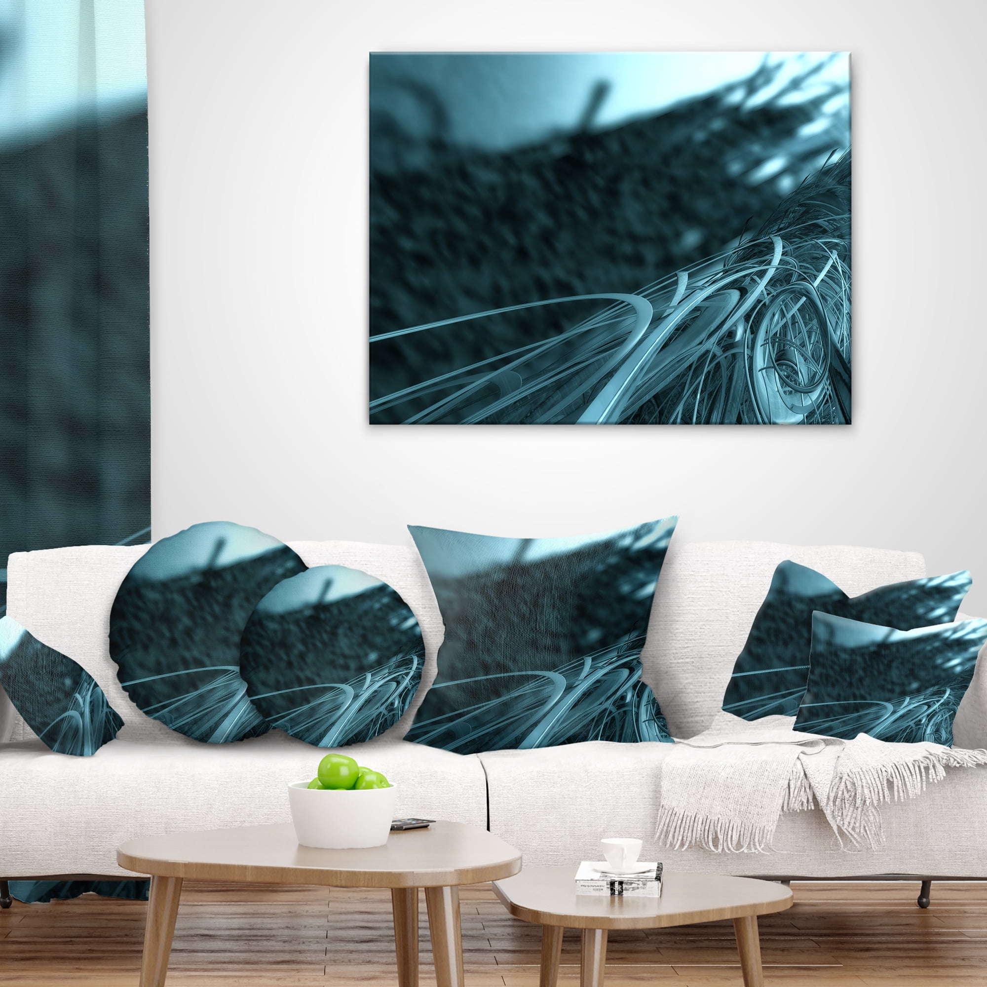 Designart Fractal 3D Bottom Stripes - Contemporary Throw Pillow - 16x16