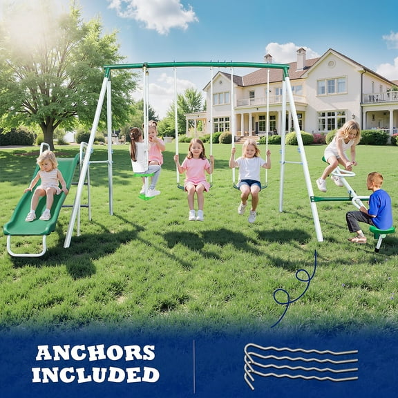 SMkidsport 5 in 1 Swing Set for Outside, Playground Sets for Backyard with Slide, Two Swing Seats,  Seesaw and Glider