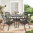 thumbnail image 4 of 2 Piece Outdoor Cast Aluminum Patio Chairs, Bistro Dining Chair Set for Patio Furniture Garden Deck Backyard, Floral Design, 4 of 7