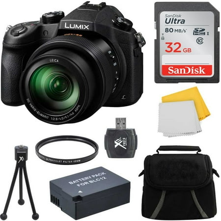 Panasonic LUMIX DMC-FZ1000 Digital Camera 32GB Accessory Bundle Includes: Lumix DMC-FZ1000 16X Long Zoom Camera (Black), Carry Case, 32GB High-Speed Memory Card, Spare BLC12 Battery, and