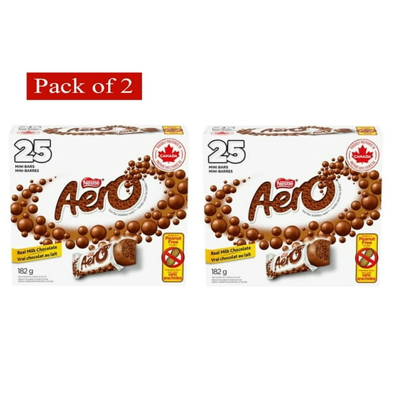 Aero Chocolate 25 Pack Mini Bars (182g) - Pack of 2 Boxes