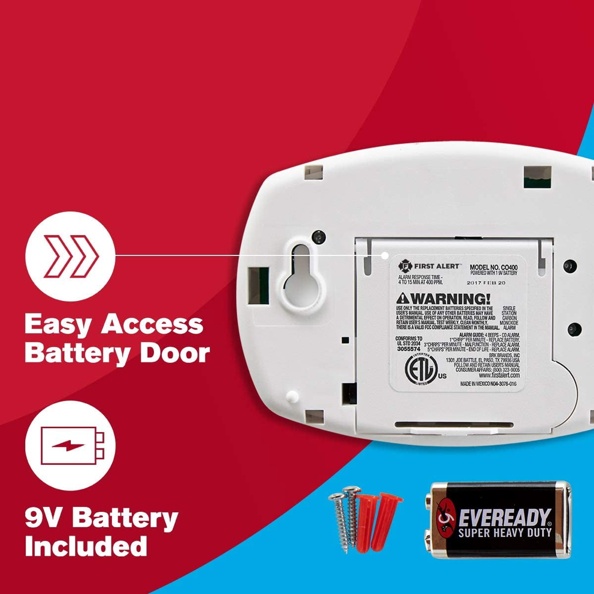 BRK Battery-Powered Electrochemical Carbon Monoxide Detector