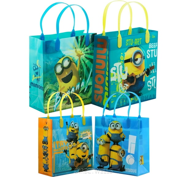 6 Minions Medium Reusable Goodie Gift Treat Party Favors Assorted Bags 8"
