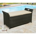 thumbnail image 2 of Ulax Furniture 27.6 Gallon Patio Wicker Storage Box, Outdoor Rattan Storage Bench Deck Bin with Cushion and Hydraulic Hinge Lid (Beige), 2 of 7