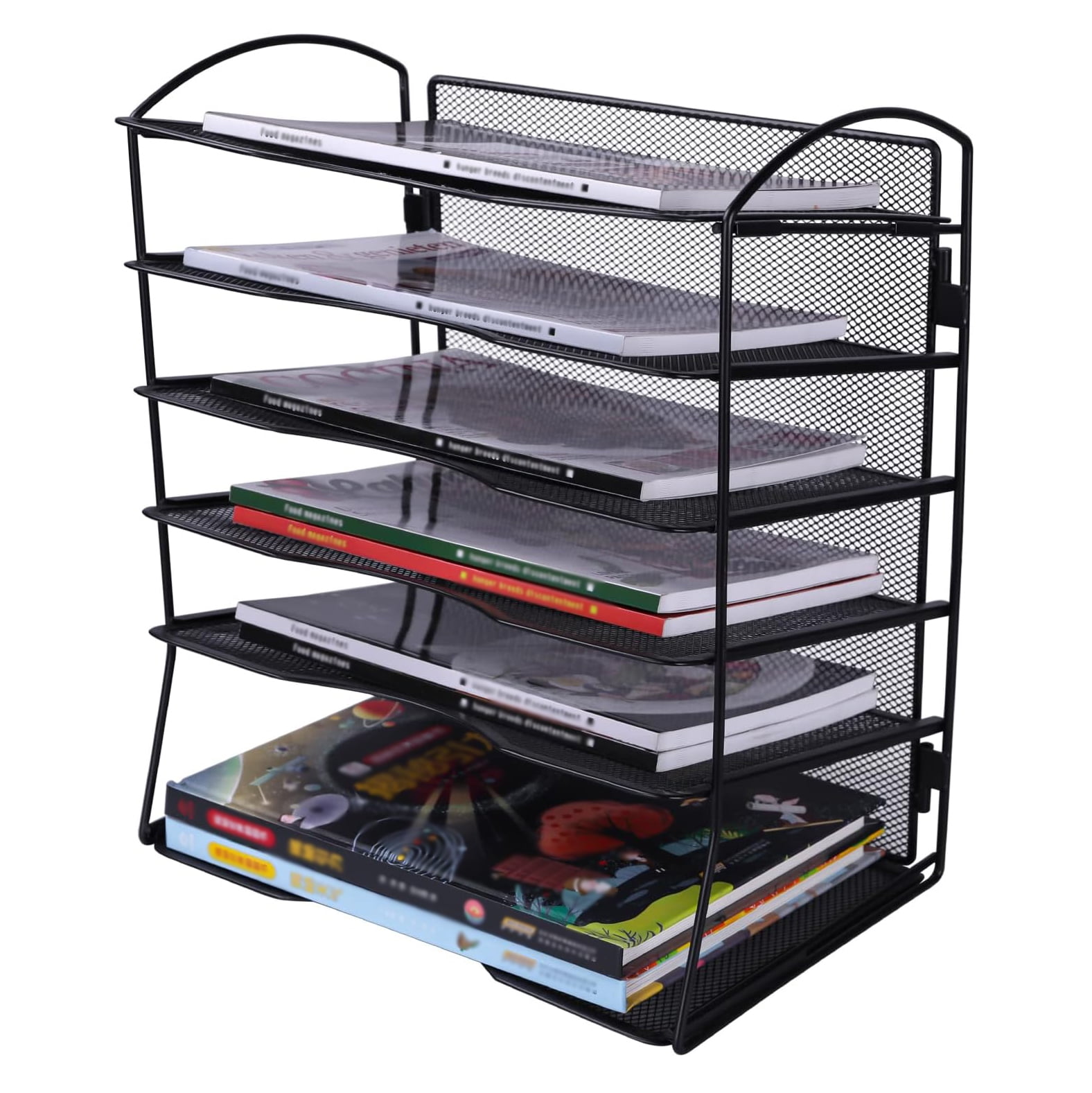 EasyPAG 6-Tier Mesh Desk File Organizer - Screwless Assembly Desktop File Folder Holder, Black Paper Sorter for Office Home School Document Organization