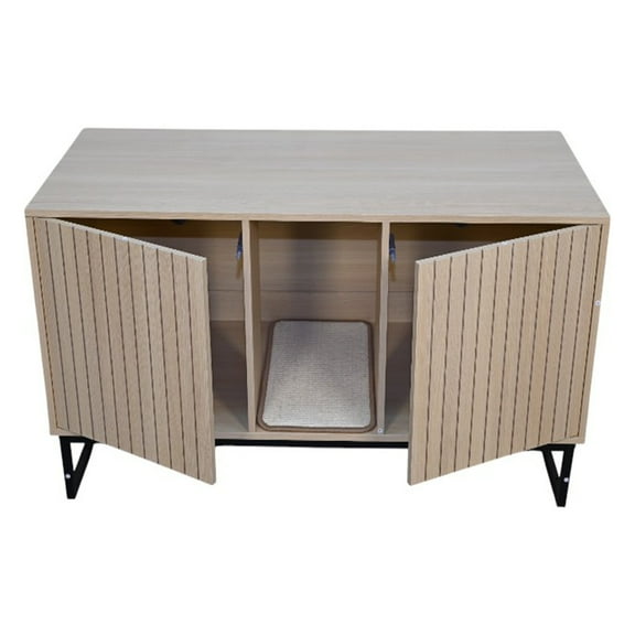 25 Inches Cat Litter Box Enclosure for 2 Kittens,Hidden Litter Boxes Furniture with Cat Scratch Pad,Large Indoor Pet House with Double Room, Wooden TV Stand Side Table,Light Brown