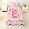 thumbnail image 3 of Feelyou Rainbow Letter E Twin Sheet Sets for Girls, Cartoon Lover Heart Bedding for Kids, Pink, 3pcs, 3 of 5