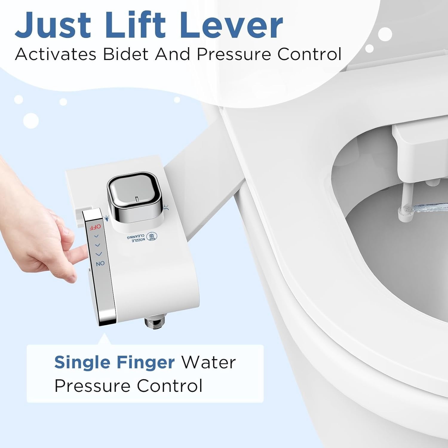 Bidet with Single Finger Water Pressure Control, Self Cleaning Hygienic Dual Nozzle (Feminine/Rear Wash), Non-Electric Bidet Attachment for Toilet Seat, Easy DIY Install <5 Min -White