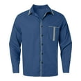 thumbnail image 3 of Mens T-shirts Men's Long Sleeve Lapel Shirt Casual Patchwork Holiday Cardigan Shirts Tops Long Sleeved Tee Shirts Men Trendy Men Turtle Neck Top Pack for Cute Athletic Tops Sleeve T for Navy XL, 3 of 5