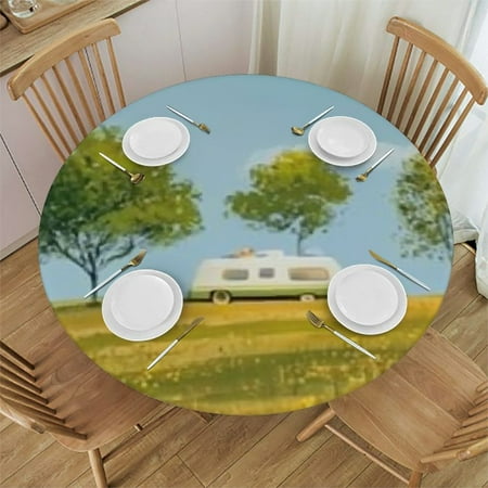 

Orinice Trees Round Tablecloth Stain-Resistant Washable Indoor Outdoor 100% Polyester Waterproof with Elastic Edge 46 -50