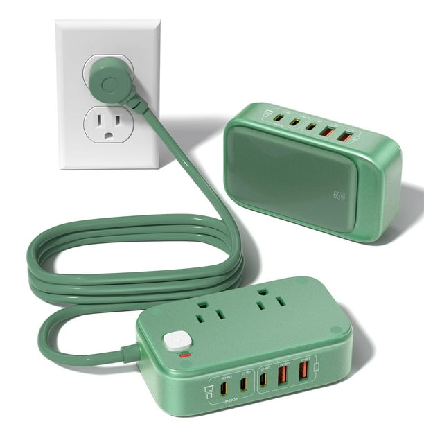 Protector contra sobretensiones Power Strip KWRNVO 7 en 1 de 65 W con puertos USB