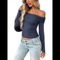 thumbnail image 3 of Blusas de Larga con Hombros Descubiertos para Mujer, Ajustadas, Fruncidas, Estilo Y2K, Conjuntos de Moda 2025 Azul Marino XL, 3 of 9