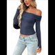 thumbnail image 3 of Blusas de Larga con Hombros Descubiertos para Mujer, Ajustadas, Fruncidas, Estilo Y2K, Conjuntos de Moda 2025 Azul Marino S, 3 of 9