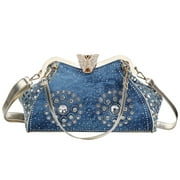 Handbags Jeans Fashion Bling Rhinestones Top Handle Purse Crossbody Bag with Shoulder Strap Handbag for Women Girls(Blue)