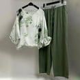 thumbnail image 2 of Summer Savings Clearance 2 Piece Xihbxyly Linen Set for Women, Women's 2 Piece Sets Casual Half Sleeve Round Neck Printed Tops Elastic Waist Pants Two Set Piece Outfits Army Green XXXXXL, 2 of 7