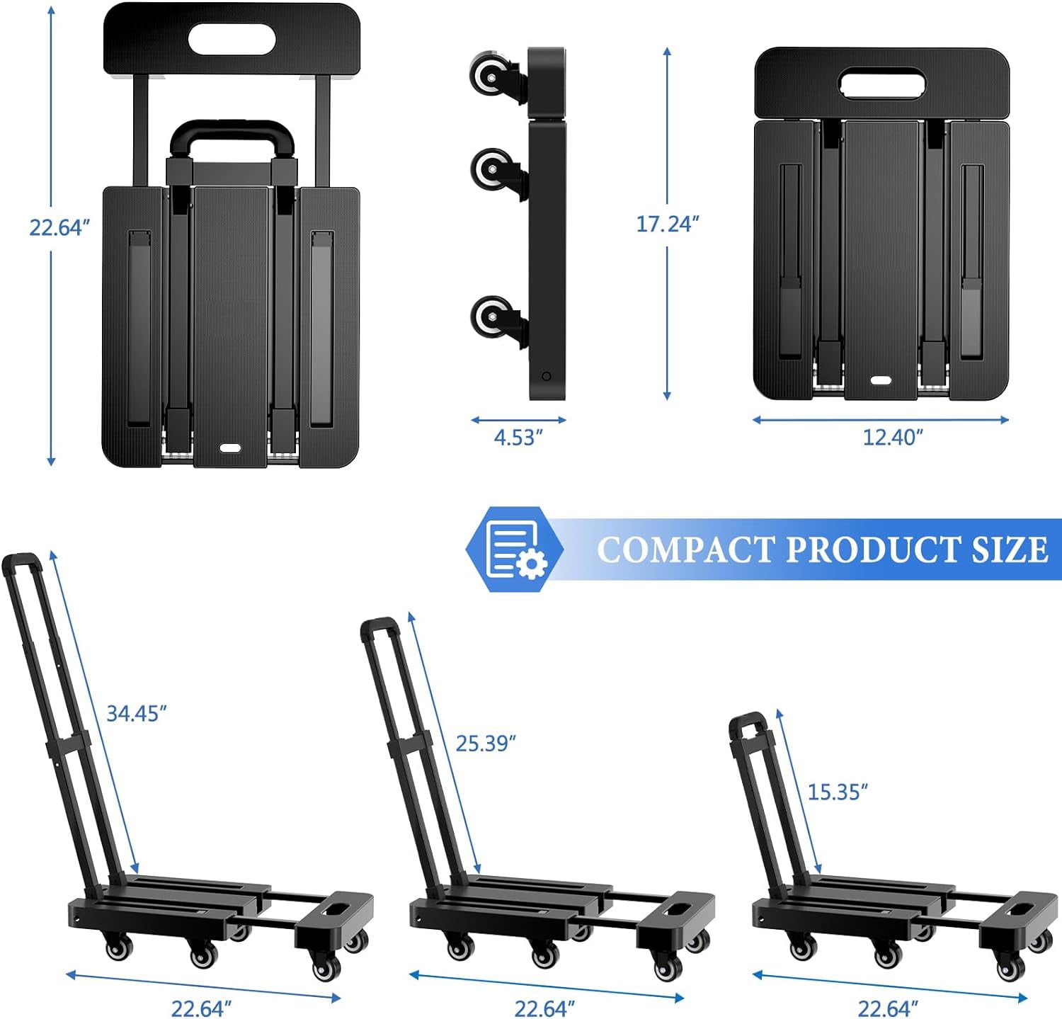 BOSPA Folding Hand Truck, Black, 500 LB Heavy Duty Luggage Cart