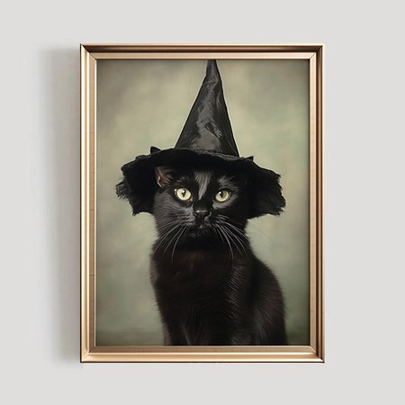 Modroom Black Cat Print | Art | Vintage Style Fall Farmhouse Decor | Witchy Autumn Decor | Witch Cat Artwork| #568 Wall Art Modern Wall Decor 8x12 UNFRAMED