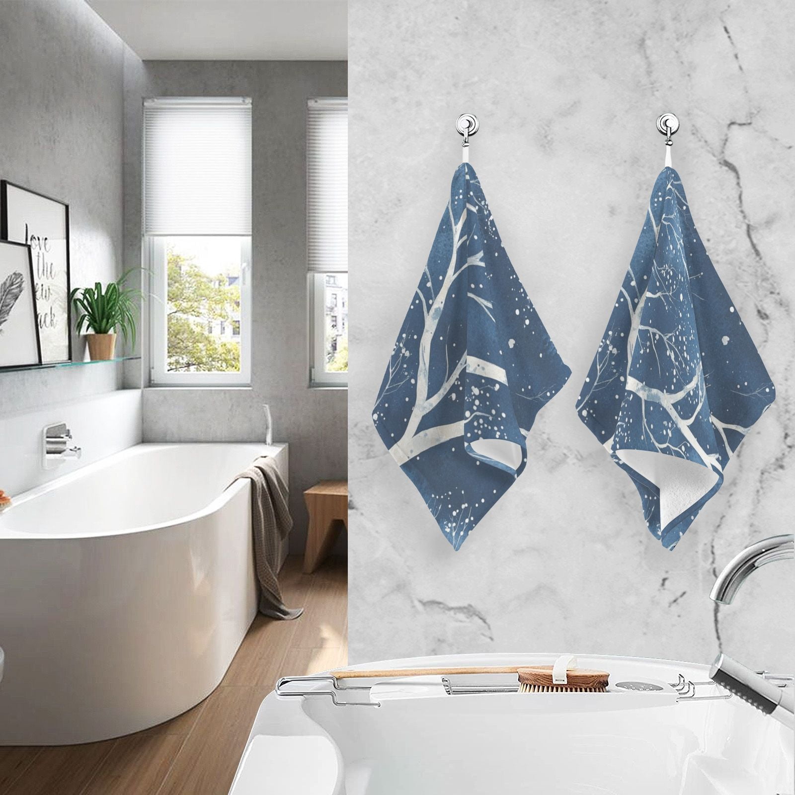 White Trees Winter Hand Towels Cotton Bath Towels Large Face Towels Absorbent for Bathroom 2 Packs