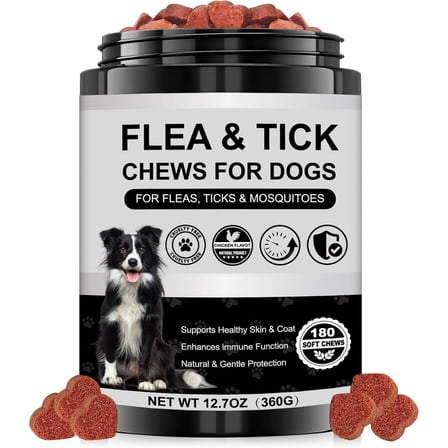 Demine Dog Flea and Tick Chewable Supplement – Natural Support for Skin & Coat Health, Seasonal Comfort & Itch Relief – 180 Soft Chews with Chicken Flavor for Dogs & Puppies