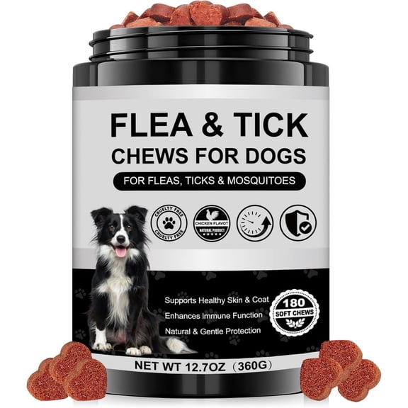 Demine Dog Flea and Tick Chewable Supplement – Natural Support for Skin & Coat Health, Seasonal Comfort & Itch Relief – 180 Soft Chews with Chicken Flavor for Dogs & Puppies