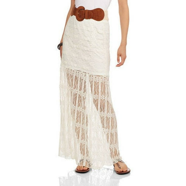 No Boundaries Juniors' Belted Lace Maxi Skirt - Walmart.com