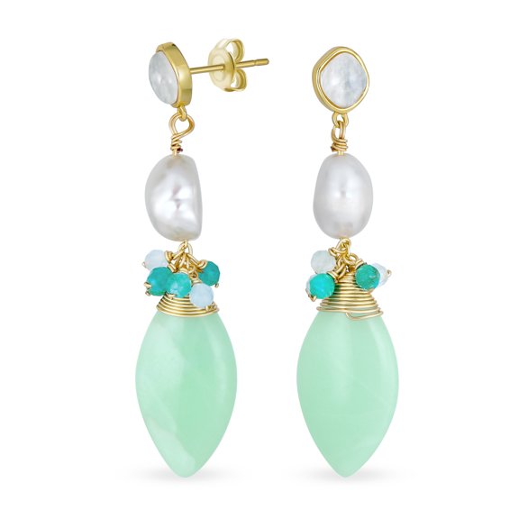 Bling Jewelry Womens Fine Fashion Dangle Gemstone Earrings with Multi-Color Crystal Beads and Pearls