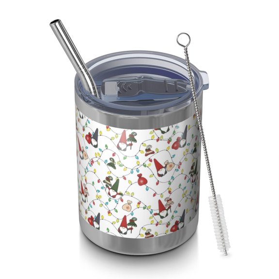 12oz Tumblers White Christmas Gnome and Light Pattern Vacuum Insulated Stainless Steel Travel Tumbler Cups Mug with Lid and Straw for Beer,Coffee,Beverages with Cleaning Brush for Cold & Hot Drinks