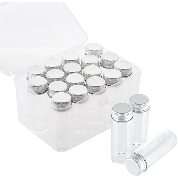 PH 17 14ml Vials Tiny Glass Bottles Clear Empty Jars with Aluminum Top Screw Lids Small Mini Message Sample Bottle for Wedding Favors Decorations Liquid Hold Storage Clear