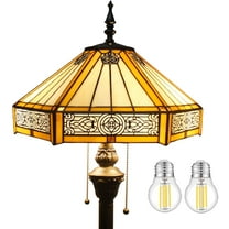 Tiffany Floor Lamp W16H64 Inch Yellow Stained Glass Hexagon Mission Style Shade Antique Standing Read Lighting Resin Base 2E26 S011 LAMPS Lover Gift Bedroom Living Room Bedside Coffee Table