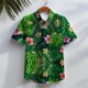 thumbnail image 3 of Camisa hawaiana de manga corta para hombre, informal, para playa, con botones, estampado floral en 3D de hojas tropicales, para vacaciones de verano, con solapa, 3 of 5