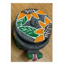 Made in Mexico Beautifully Hand Carved Painted Guacamole Maker Large Turtle Tortuga Genuine Mexican Manual Guacamole Salsa Maker Volcanic Lava Rock Stone Molcajete W/Top Mortar and Pestle