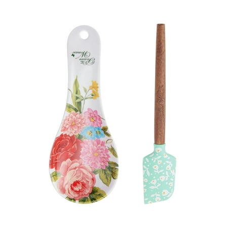 The Pioneer Woman Spoon Rest and Spatula Set, Sweet Rose, 2 Pieces