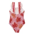 thumbnail image 2 of Girls Ruffled One Piece Swimsuit Summer Beach Vacation Swimwear Tank Swimsuit Red Maple Leaf Pattern, 2 of 8