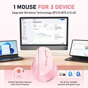 Meetion Vertical Ergonomic Mouse Pink, Wireless Bluetooth & 2.4G, Large Size, Rechargeable, USB-C