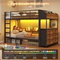 thumbnail image 3 of Twin Bunk Bed with 6 Storage Drawers & Storage Shelf, Twin over Twin Metal Loft Beds with Led Lights & Charging Station, L-Shaped Bunk Bed Frame with Side Bookcase, Safety Guardrail and Ladder, Black, 3 of 10