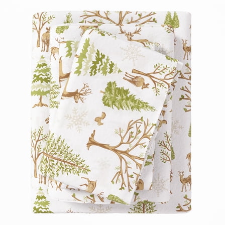 Great Bay Home Lodge Flannel Sheet Set - 100% Turkish Cotton - Double Brushed (California King, The New Enchanted Woods)